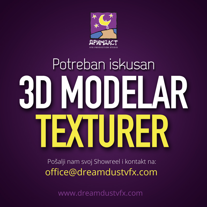 Drimdast VFX production studiju potreban 3D modelar, teksturer