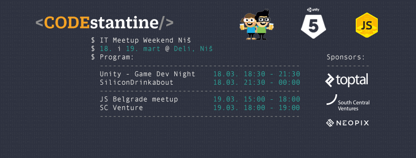 CODEstantine – IT Meetup Weekend Niš – 18. i 19. mart @ Deli, Niš